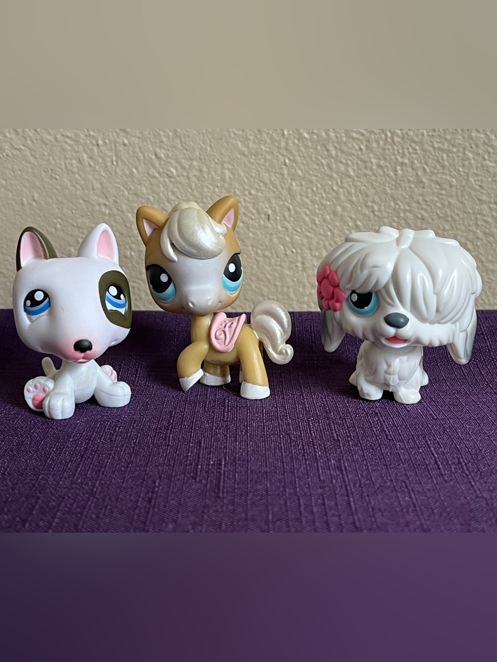 Littlest Pet Shop LPS Lot 3: Horse #124, Bull Terrier #154, Maltese #65